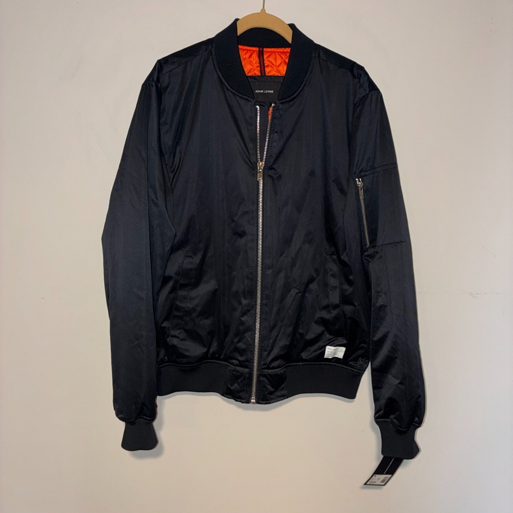 Adam Levine Bomber Jacket Black Orange Quilted Lining Mens L NWT